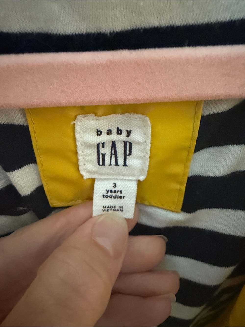 GAP Unisex Bright Yellow Hooded Kids Raincoat with Navy/White Striped Interior - Picture 2 of 10
